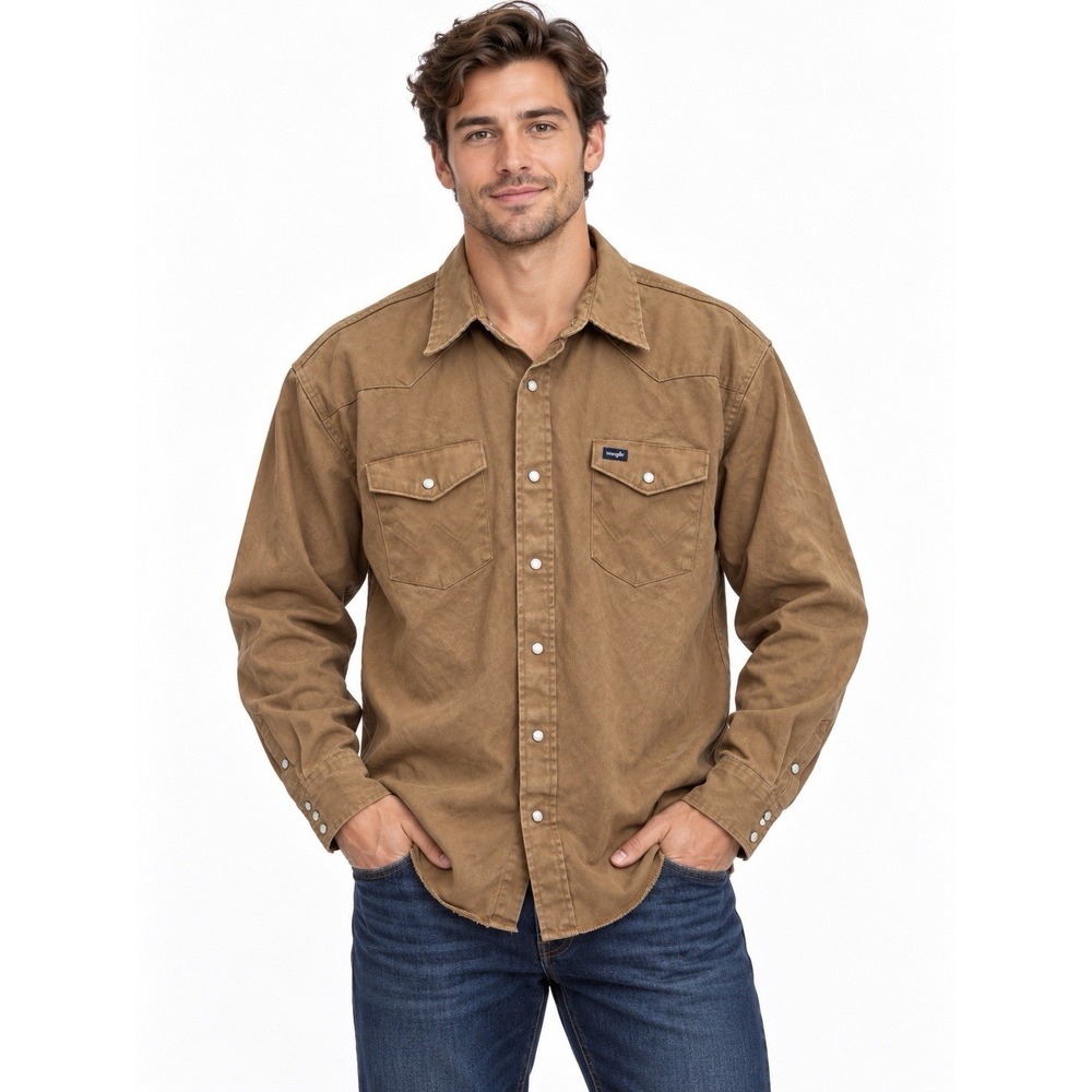 Wrangler Men's XXL Brown Western Pearl Snap Shirt Cowboy Rodeo 100% Cotton